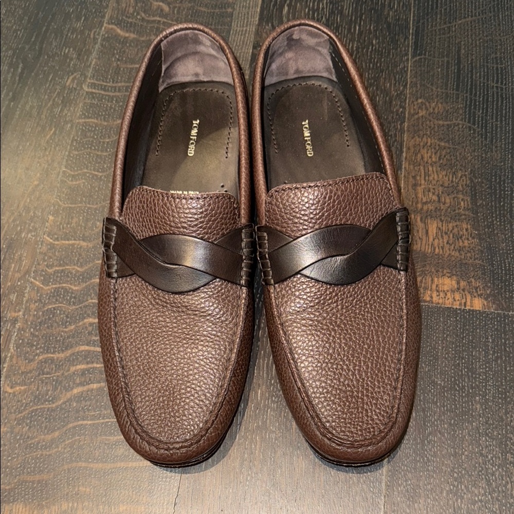 Tom Ford Brown Leather Slip-On Loafers